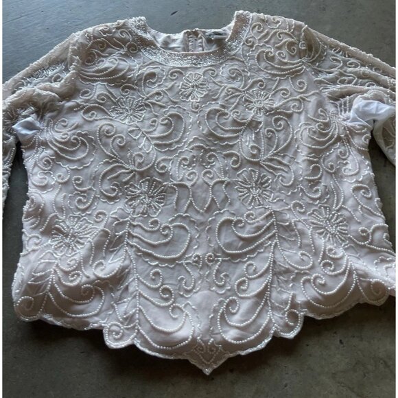 Vintage Draper’s & Damon’s Beaded Sparkly Women’s Top Sz 20 Pink Cream - Picture 2 of 14